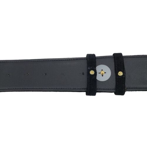 Cintura Vintage Anni '80 Larga a V Nero Scamosciato Ornato Oro Inciso Fibbia Arte da Indossare - Foto 7 di 8