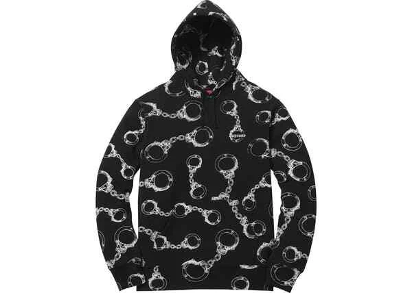 NEUF Sweat shirt à capuche menottes supreme noir GRAND