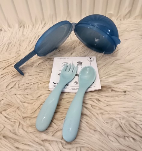 NEU Tupperware Tuppercare Kinder Besteck hellblau & Schnullerdose für unterwegs - Picture 2 of 2
