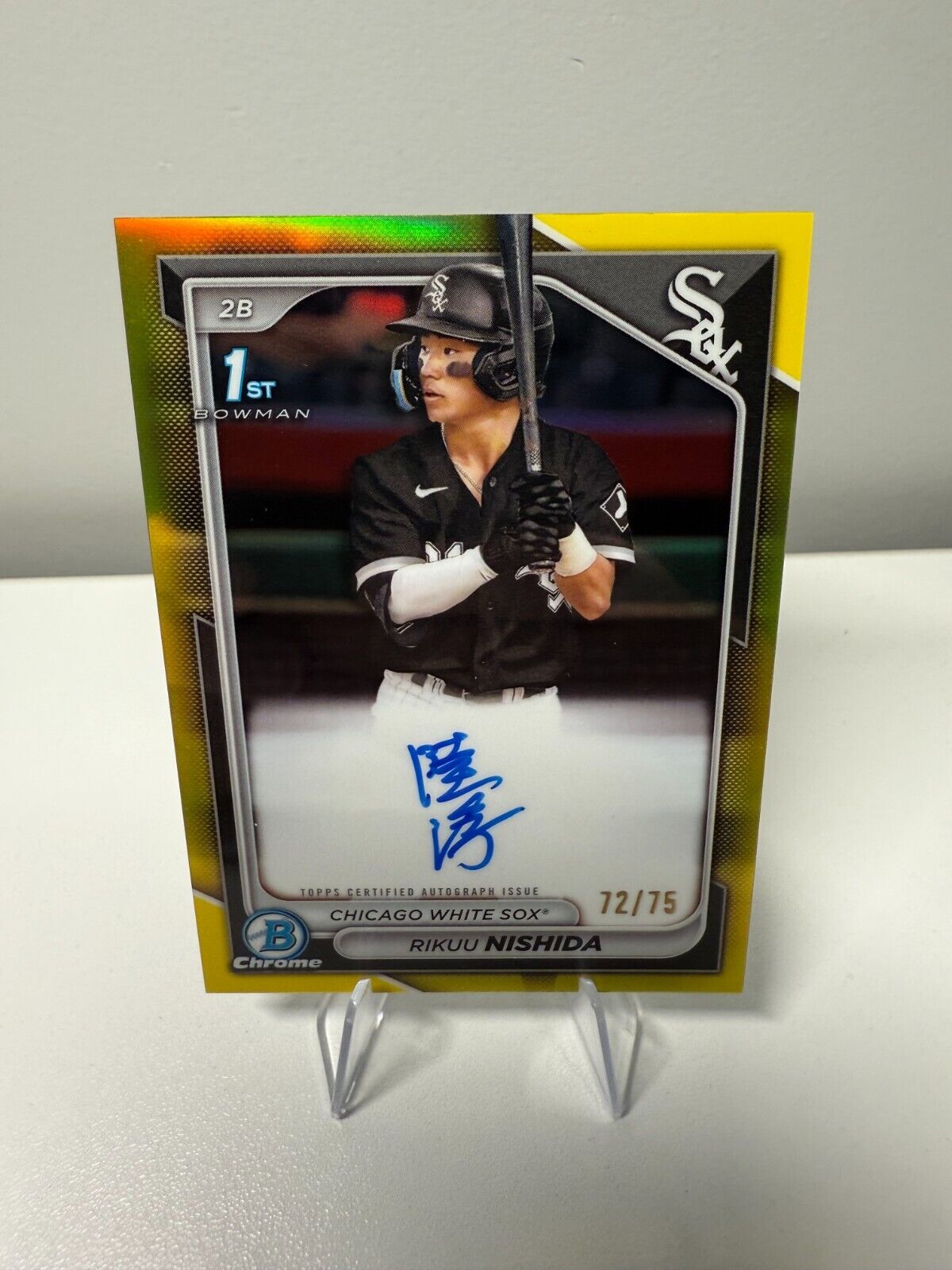 Rikuu Nishida 2024 Bowman Chrome 1st Yellow Refractor Auto /75 #CPA-RN Pirates