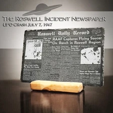 Roswell Incident UFO Crash New Mexico 1947 Aliens Newspaper on Black Slate