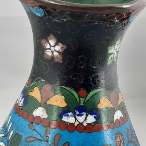 Antique Chinese Cloisonne Vase Blues Bird and Flower Design 6 inches high - Picture 7 of 11
