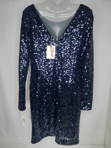 JESSICA SIMPSON Sheath Dress Size 6 w/Tags Navy Blue Long Sleeve Sequin Zip - Picture 7 of 15