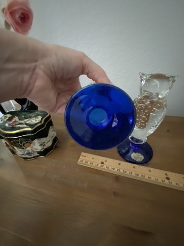 Murano Owl Silvestri Italy Cobalt Blue Bubble Glass Bullicante Figurine Set Of 2 - Picture 11 of 19