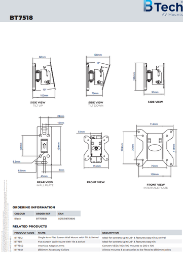 Black Flat Screen Wall Mount Tilt & Swivel Up 28" 20kg Fits Screen With VESA - Picture 6 of 9