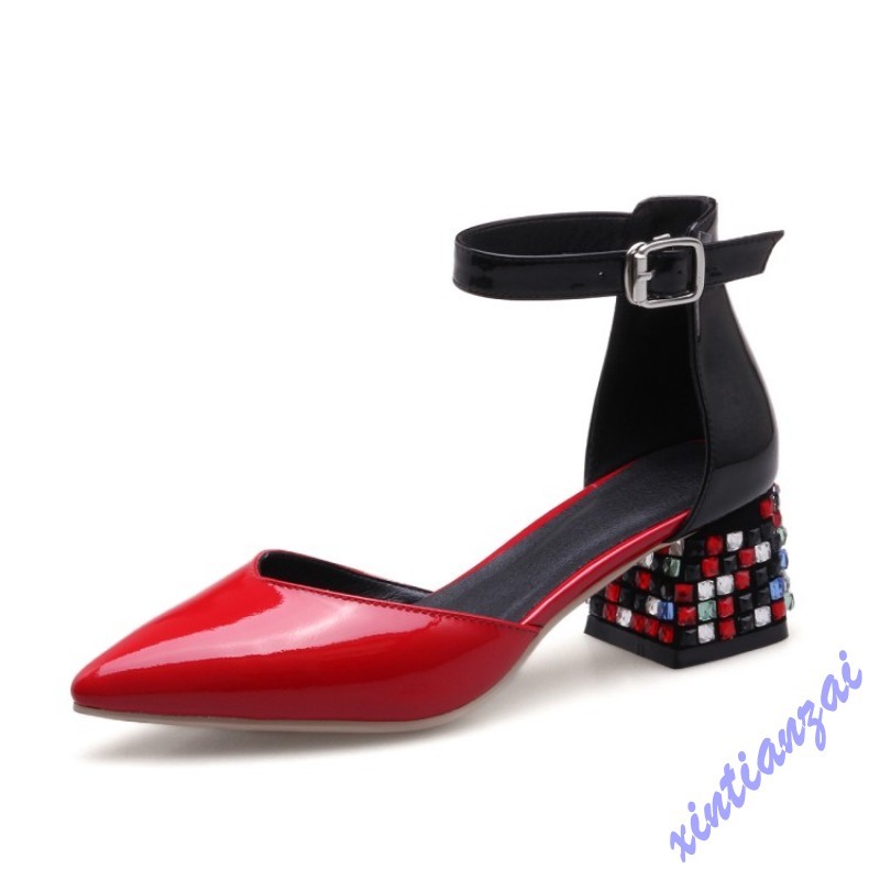 Womens Pointed Toe Ankle Strap Strap Strap Rhinestone Mid Block Heel Leather shoes Pumps Hot b52ab6 Womens Pointed Toe Ankle Strap Strap Strap Rhinestone Mid Block Heel Leather shoes Pumps Hot b52ab6