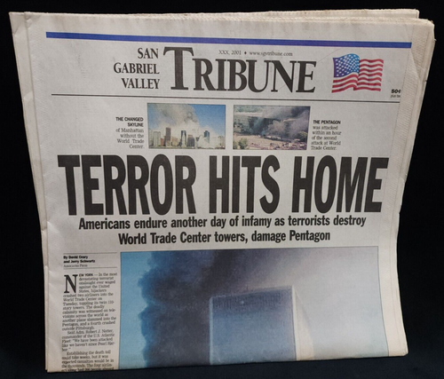 2001 9/11 San Gabriel Valley Tribune Terror Hits Home News Paper September 12 - Picture 1 of 4