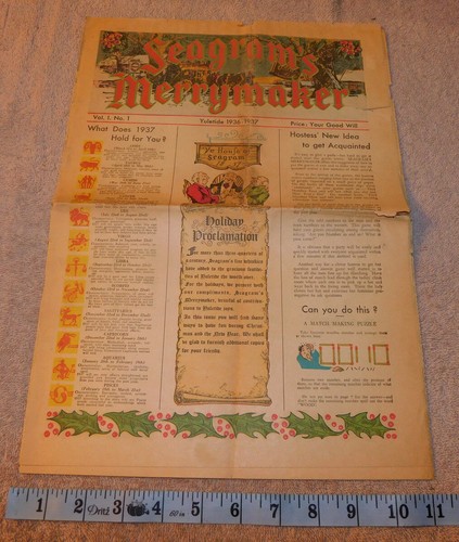 Anuncio impreso de boletín informativo de periódico Seagram's Merrymaker 1936 - 37 whisky Seagram's - Imagen 2 de 22