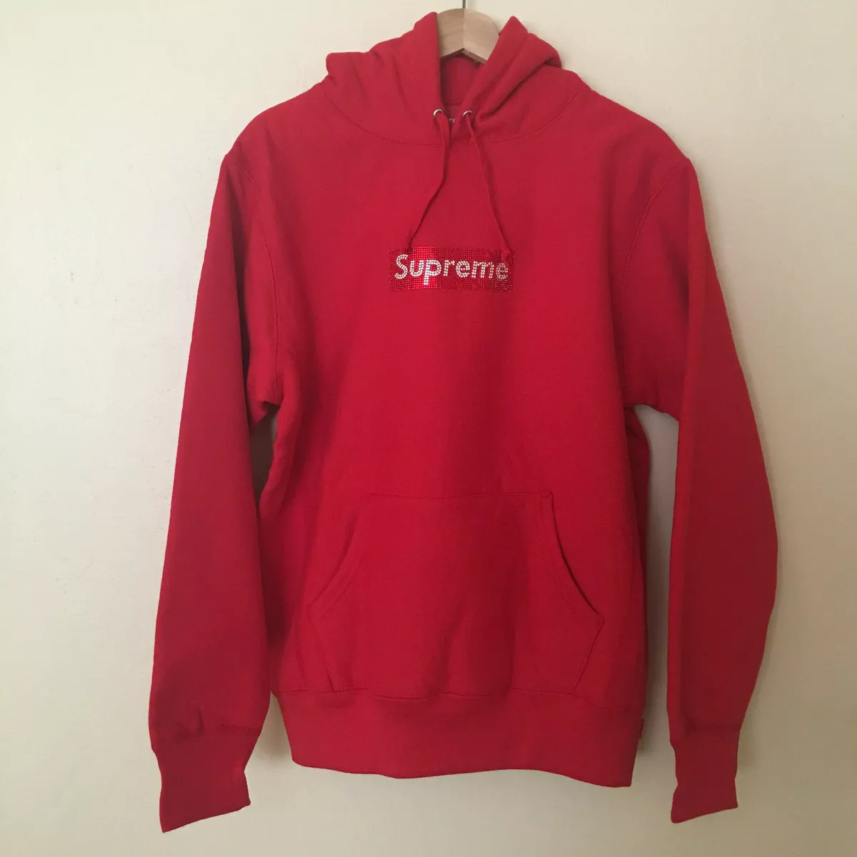 desbloquear Criticar mariposa SUPREME X SWAROVSKI Crystal Box Logo Hooded Sweatshirt Hoodie Red Sz M RARE  NEW | eBay