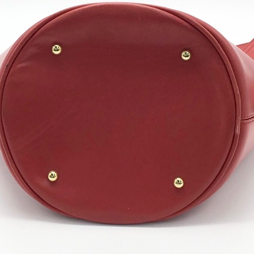 Authentic CELINE Leather One Shoulder Bag Handbag Red x Gold  w/ Poach - Picture 7 of 16