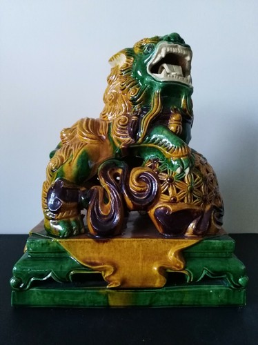 Original Antique Sancai Glazed Ceramic Buddhist Foo Dog Guardian  - Picture 1 of 8