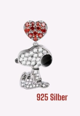 Snoopy hund 925 Sterling silber Charm Bracelet Anhänger Peanuts Snoopy Herz 