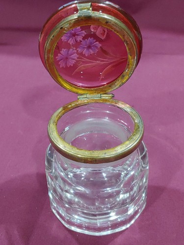 Foster & Bailey STYLE Inkwell Antique Inkpot Jar American Glass Enamel cranberry - Picture 3 of 8