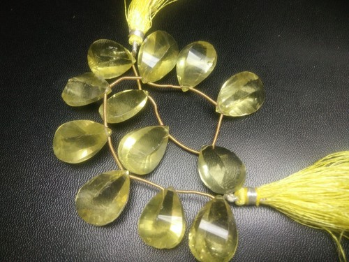 LEMON TOPAZ PEAR BRIOLETTE CONCAVE CUT 16X20-17X24 MM GEMSTONE BEADS STRANDS D5 - Picture 3 of 4