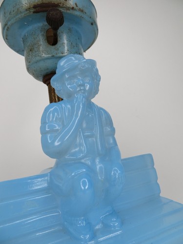 Antique Blue Boy Glass Table Boudior Lamp - Picture 7 of 14