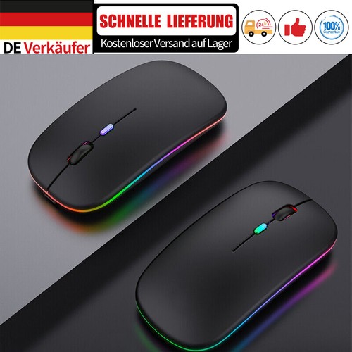 RGB PC Maus Kabellos Funkmaus 2.4G Bluetooth USB Aufladbar Notebook Laptop Mouse - Bild 1 von 12