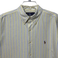 Ralph Lauren Yellow  Blue Striped Classic Fit Long Sleeve Button Down Shirt 17