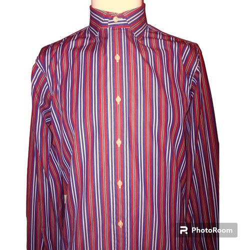 Polo Ralph Lauren REGENT Red Blue Striped Long Sleeve Mens Shirt Size M 15-15.5 - Picture 2 of 3