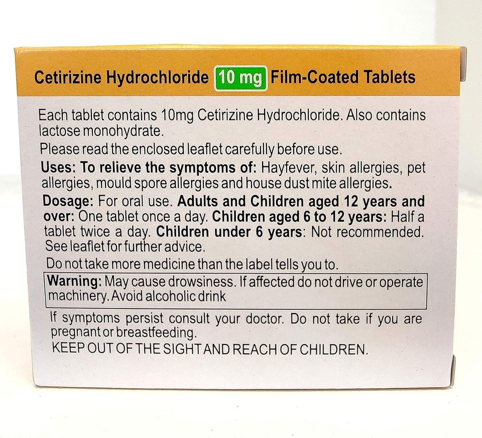 Hayfever Allergy Relief Cetirizine 10mg x30 Tablets Antihistamine