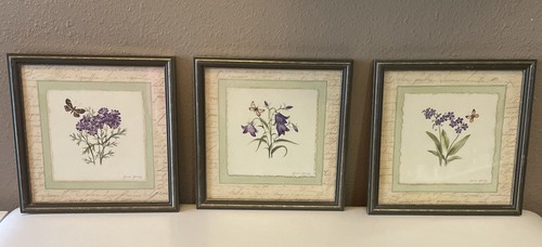 Trio of Home Interiors Pictures Floral & Butterfly 3 Framed Prints 8.5x8.5 Inch - Picture 1 of 12
