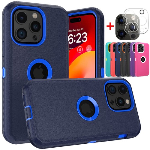 For iPhone 15 14 13 12 11 Pro Max Case Shockproof Cover+Camera Lens Protector - Picture 1 of 23