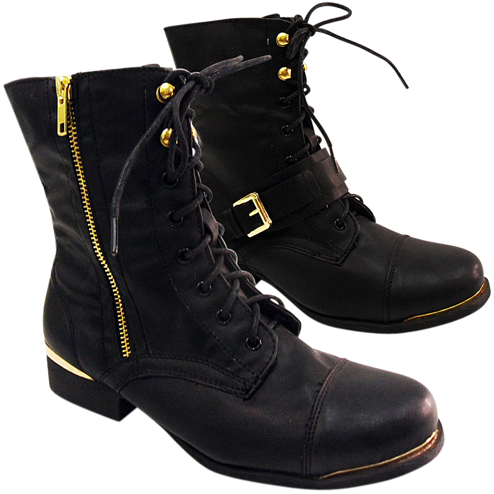 Nuevo Mujer Damas Tacón Bajo Bloque Con Cordones Trabajo Combat Cremallera botas al Tobillo Zapatos Talla Nuevo Mujer Damas Tacón Bajo Bloque Con Cordones Trabajo Combat Cremallera botas al Tobillo Zapatos Talla