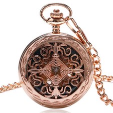 Vintage Rose Golden Hollow Mechanical Pocket Watch Pendant Women Lady Gift Hot