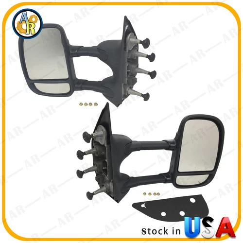 Pair Of Manual Tow Telescopic Side Mirror For Ford E Series Econoline 2002-2016