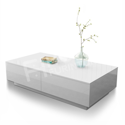 100cm White Coffee Table 4-Drawer Storage Shelf Gloss Wooden Living Furniture - Picture 4 of 4