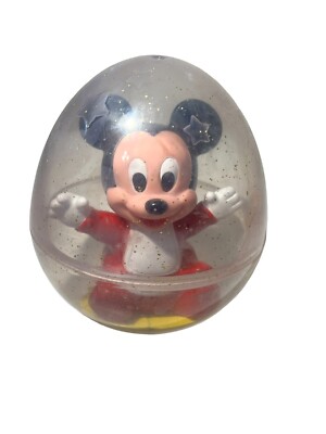 Vintage Arco Baby Mickey Mouse 1984 Disney Baby Toy Roly Poly Clear Glitter Egg 