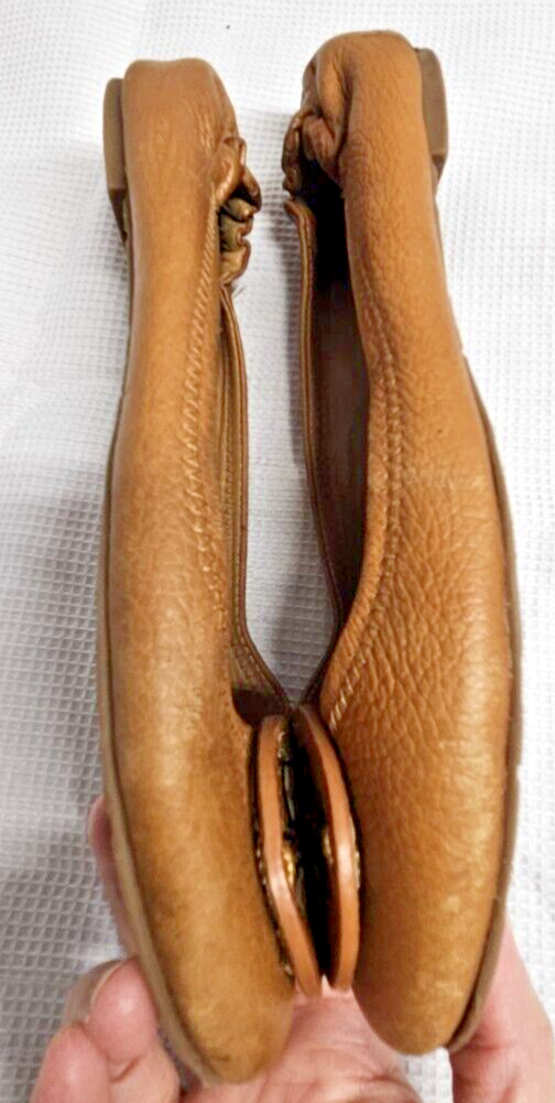 TORY BURCH Minnie travel ballet flat camel pebbled all leather upper woman Sz 6M thumbnail 7