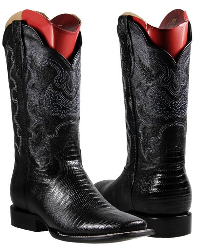 El General Men's Rodeo Boots Lizard Print Black Square Toe Botas Vaqueras - Picture 7 of 7