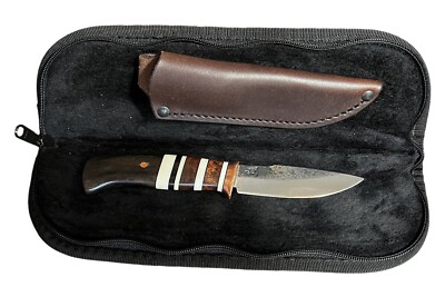 Fixed Blade Behring Made 3 1/2'' Redwood, Ebony Wood, Copper Drop Point DH-1595