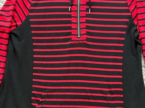 Maglione top rosso rubino donna M nero rosso righe manica lunga finto collo - Foto 5 di 9