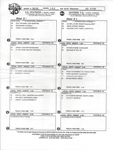 Radio Show, Rick Dees Top 40. Promo 4CDs #99-06, Sugar Ray,Cher,Jewel,w/Q-sheet - Picture 2 of 3