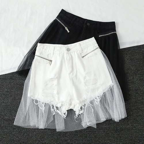 Shorts En Jean Distressés Pour Femmes, Pantalons Mini, En Tulle Amovible, Neuf - Bild 5 von 11
