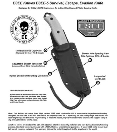 ESEE Model 5 Complete Kydex Sheath System Belt Clip Knife Holster Hardware Black - Picture 2 of 2