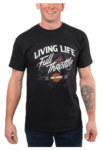 Harley-Davidson Herren Full Throttle Crew-Neck Kurzarm Baumwolle T-Shirt - Schwarz - Bild 1 von 2