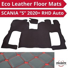 Black Floor Mats for SCANIA S 2020+ Automat RHD Eco Leather with Red Stitches