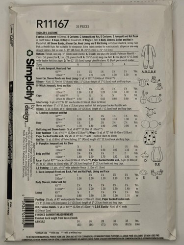 Disfraz Simplicity Pattern 2788 / R11167 Niño Calabaza, Cordero, Pato, Bruja - Imagen 2 de 2