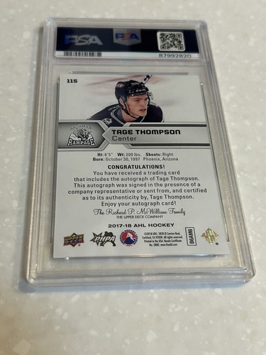 2017 Tage Thompson Upper Deck Rampage AHL Rookie Card PSA 10 Gem Mint - Picture 4 of 5