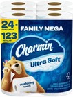 Charmin Ultra Soft Cushiony Touch Toilet Paper,24 Family Mega Rolls=123 Regular