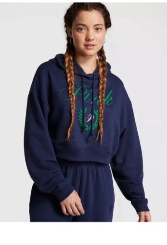NWT PINK Everyday Cropped Hoodie Size Small Midnight Navy - Picture 2 of 5
