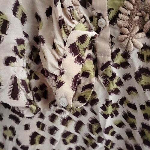 Anu Size 3 Silk Shift Dress Long Sleeves Embroidery Animal Print Boho Drape Soft - Picture 5 of 10