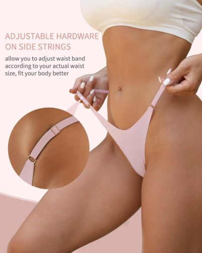 6-Pack Womens Adjustable Underwear No Show String Bikini High Cut Cheeky Panties - Picture 12 of 18