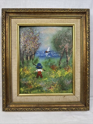 Möglich Louis Cardin Emaille auf Kupfer gerahmt signiert Vintage. Siehe Beschreibung.