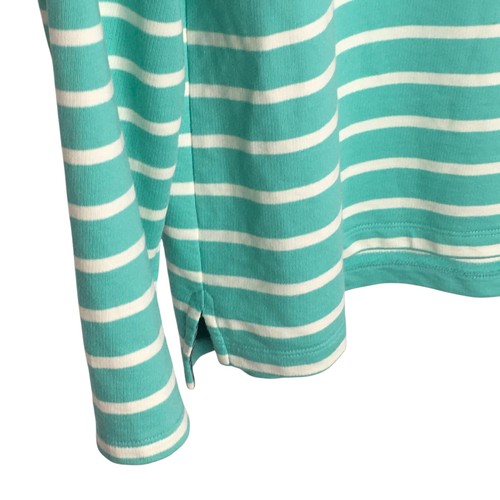 L.L.Bean Rugby Pullover Womens Large Green White Striped Henley Long Sleeve Top - Picture 14 of 16