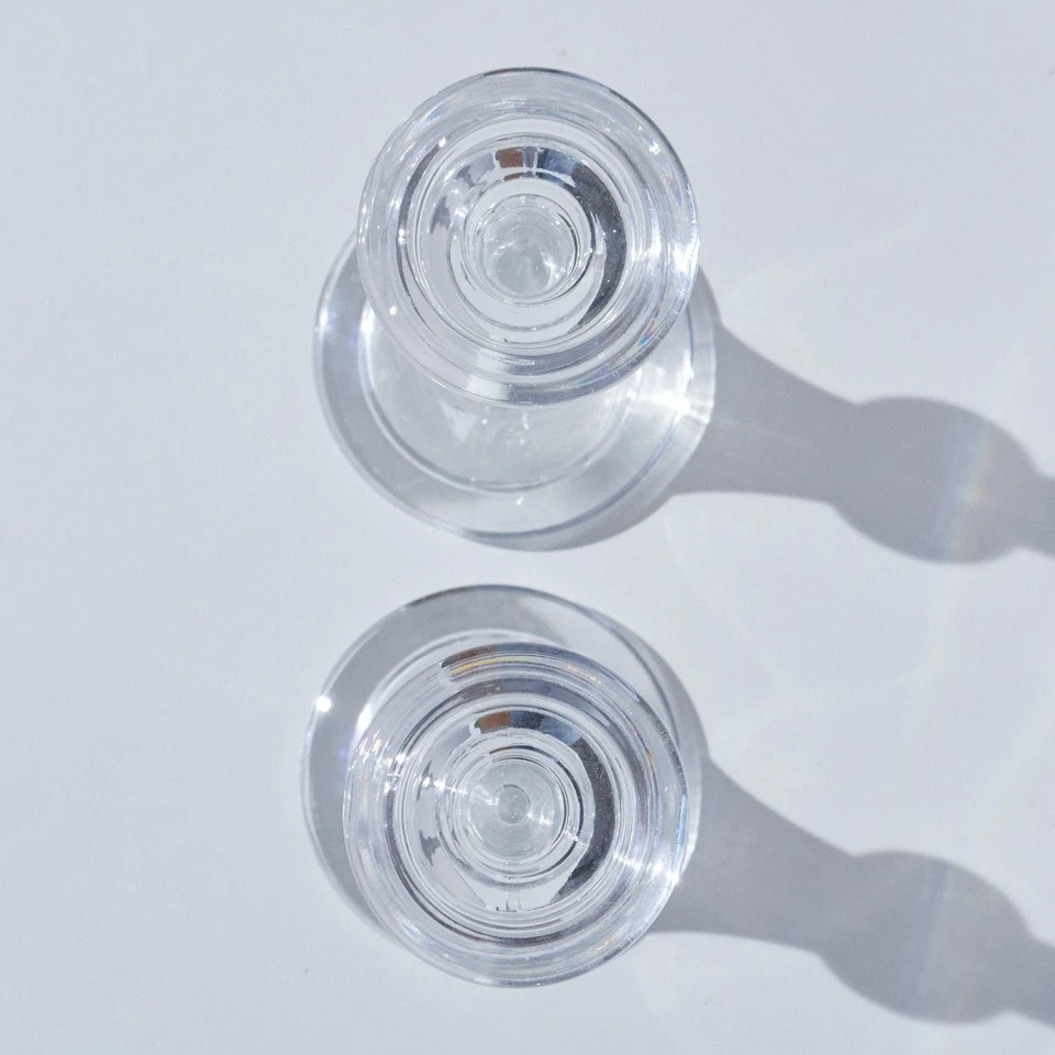 Val St Lambert Belgium Pair Tall Glass Candle Holders Clear Crystal Orb Design - Image 4 of 4