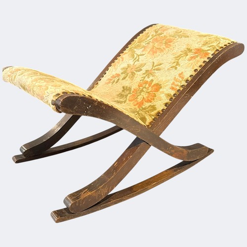 Vintage Wooden Gout Stool Rocking Footrest Floral Upholstered Footstool - Picture 3 of 9