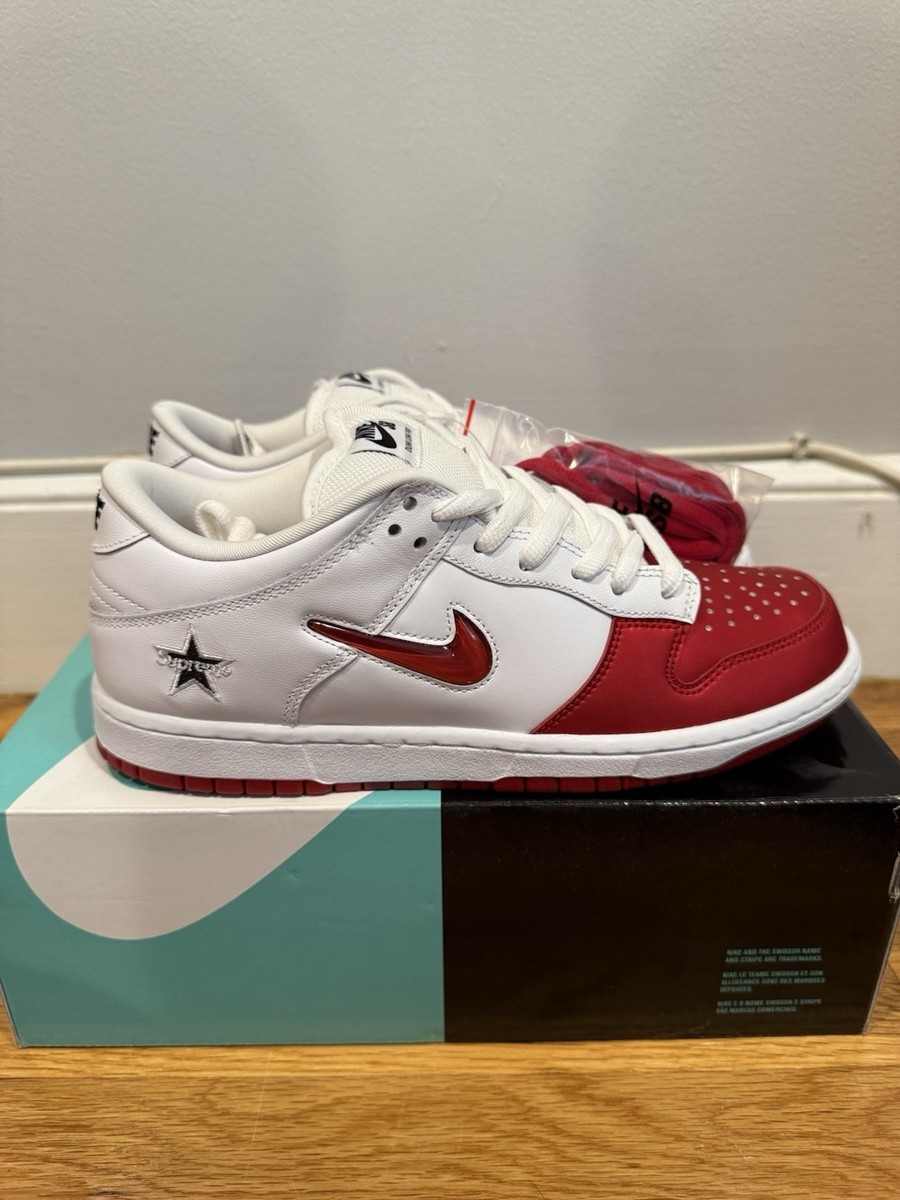 ナイキSBダンクローシュプリームジュエルスウッシュレッド Supreme Nike SB Dunk Low Jewel Swoosh Red White Review +
